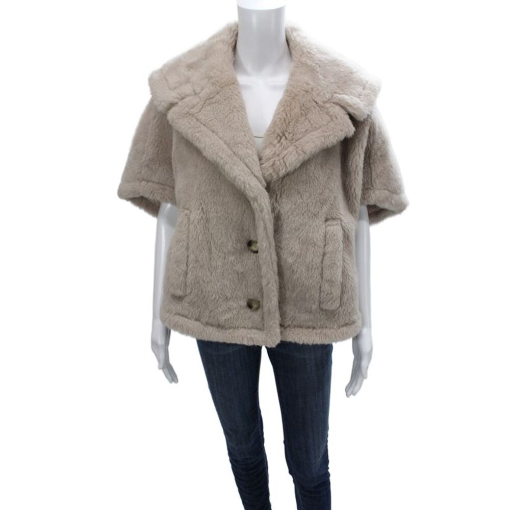 Max Mara Women Beige Alpaca Blend Collared Button Short Sleeve Coat Size M